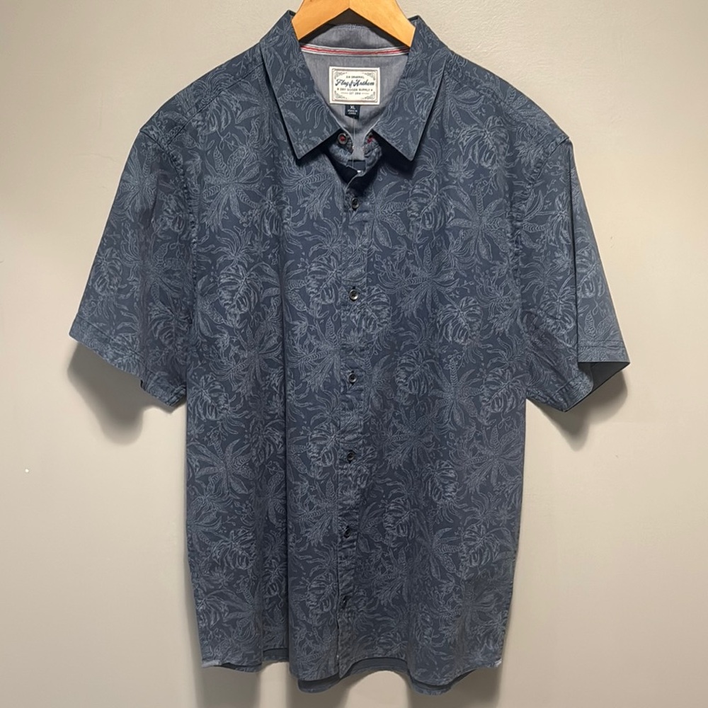 Blue Casual Button Down Shirt with Paisley Pattern